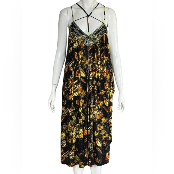 Free People Bohemian Garden Party Cotton Blend Knit Dress In Black Combo S L G#3 - Picture 4 of 16